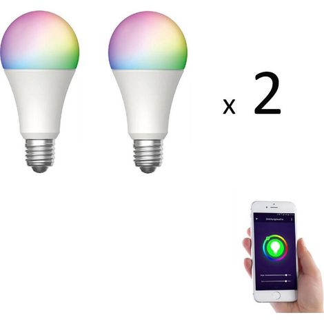 Lot de 2 x Ampoule E27 LED connectée RVB 8,5W 800 lm - Lot de 2 x Ampoule E27 LED connectée RVB 8,5W 800 lm (1/3)
