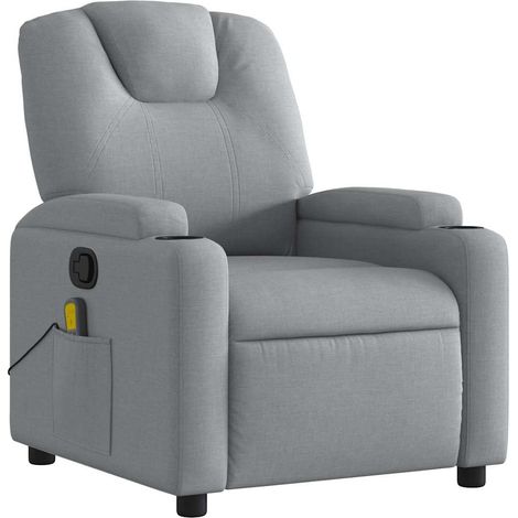 Poltrona relax TV con funzione massaggio, reclinabile, massaggio vibrante a 6 punti in tessuto grigio chiaro DEC026925