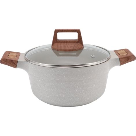 Casserole blanche 24 cm antiadhésive rapide chauffe visible universelle élégante avec couvercle pour maison, marmite double oreille. (1/5)