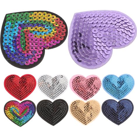 Decorative and Flexible Glitter Heart Stickers, Set of 9, Polyester, for Hair Accessories and Packaging in DIY Projects (1/5)