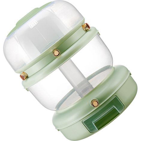 Boîte de rangement à grains rotative 2 étages, bac à riz hermétique anti-insectes et anti-humidité, compartiments séparés, vert clair, pour cuisine. (1/3)
