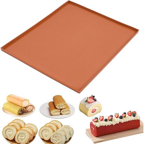 Tappetino da forno in silicone 30 x 25 x 0,9 cm, flessibile con bordo per cuocere biscotti o panini, arancione (1/5)