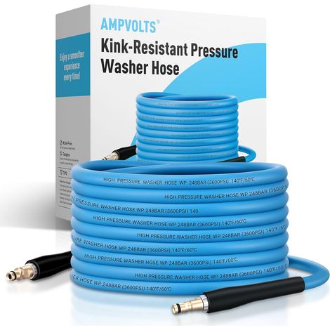 Tuyau Haute Pression en Caoutchouc Anti-Torsion 15 m Caoutchouc flexible anti-torsion, 248 bar/3600 PSI, résistant aux intempéries, bleu, remplacement pour K2-K7 (1/5)