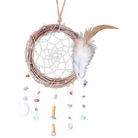 Attrape Rêves Fait Main - Anneau En Fer Et Plumes Naturelles - Décoration Murale Pour Chambre Et Voiture - 1 Pièce
