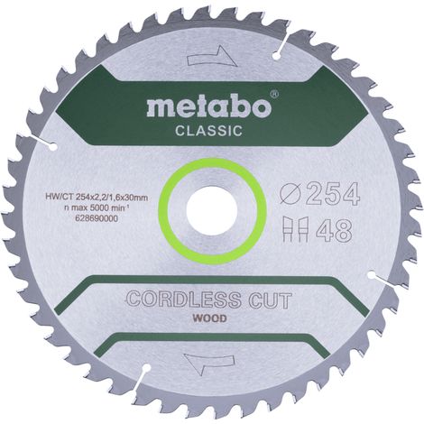 Lame de scie Metabo « cordless cut wood - classic », 254x2,2/1,6x30 Z48 WZ 5° /B (628691000)