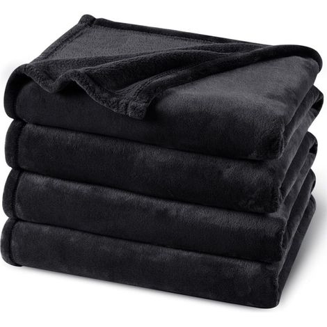 Coperta in pile di flanella in microfibra, copridivano 150x200 cm, grigio chiaro, piumone/copridivano per 2 persone, grande, calda e morbida coperta in pelliccia di peluche (nero) (1/5)