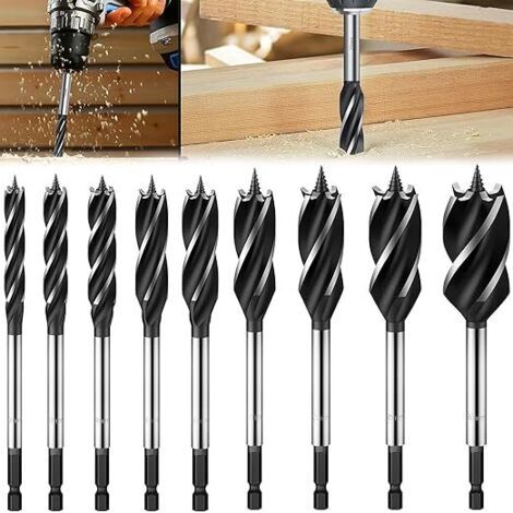 Ensemble de 9 Forets HélicoÏdaux, Mèches Hélicoïdale Set Accessories Professional pour Bois, Accessoires pour Perforateurs 10, 12, 14, 16, 18, 20, 22, 25, 32mm (1/5)