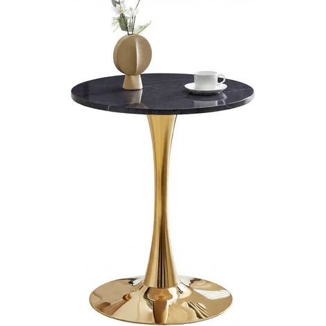 ELVMI Table d'Appoint Ronde avec Pied Central, Plateau Effet Marbre Noir Thermoformé, pour Salon, MDF et Métal (1/5)