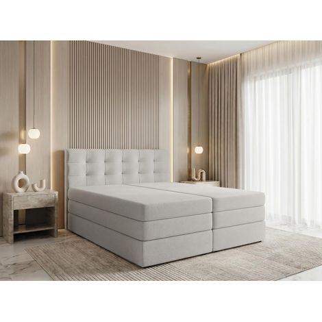 AX LIVING Finike Boxspringbett 180x200 cm, 2 Matratzen, Stoff Beige
