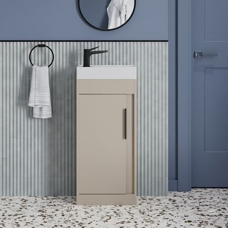 Signature Helsinki Floor Standing 1-Door Vanity Unit with Basin 410 Wide - Matt Latte (1/3)