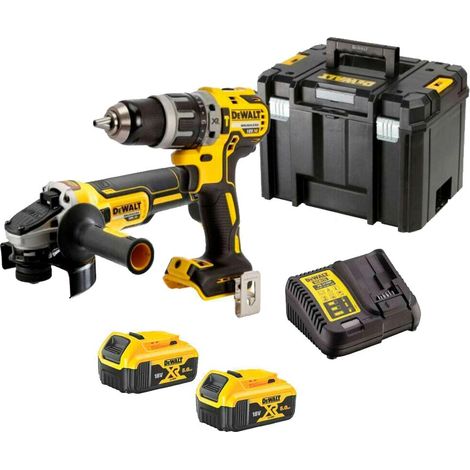 DeWalt DCK2080P2T Cordless 18V XR Brushless 2 Piece Kit DCD796N DCG405N with 2x 5Ah Batteries, Charger and Carry Case