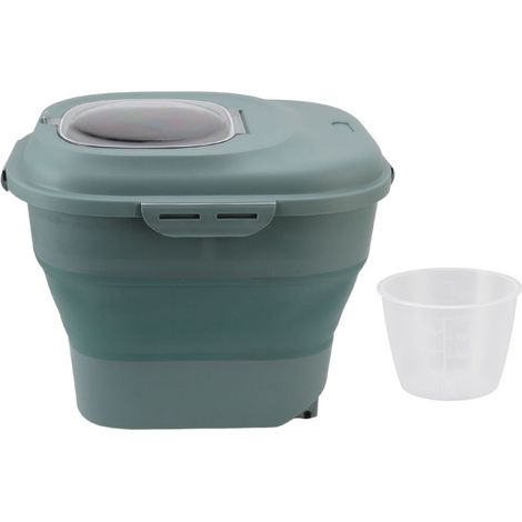 Grand récipient de riz pliable avec roue, couvercle et gobelet doseur, vert, pour stockage alimentaire (1/5)