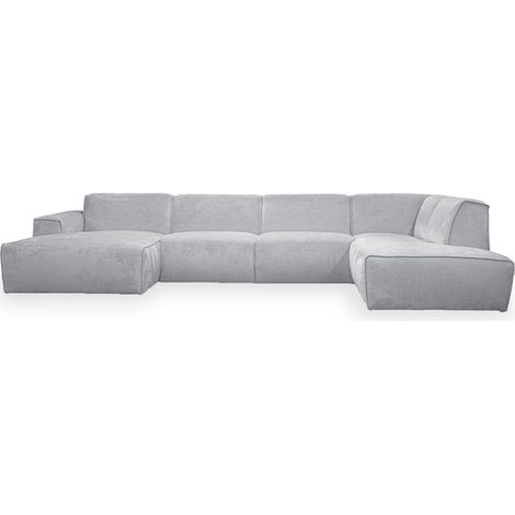 Mobilier Deco – Canapé panoramique en tissu gris – Angle droit – Dimensions L380 x P222 x H78 cm – Assise moelleuse et dossier rembourré (1/5)