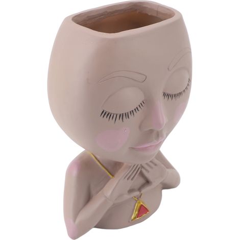 Pot de fleurs multifonctionnel en résine en forme de tête de fille mignonne, avec trou de drainage, pour plantes d'intérieur et d'extérieur. (1/5)