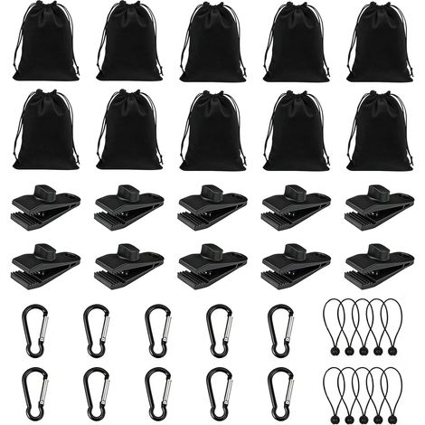 Lot de 40 sacs de poids portables pour rideaux de tonnelle en plein air, 10 sacs de poids, 10 mousquetons, 10 clips et 10 cordons élastiques, convient pour fixer des rideaux extérieurs, tentes, nappes (1/5)