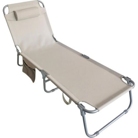Transat En Acier - Structure Métallique Robuste - 5 Positions D'inclinaison - Toile Textilène Respirante - Pour Camping Car Caravane Van - 1 Pièce (1/3)