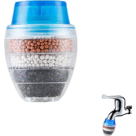 Filtre pour robinet - Filtre à charbon actif à cinq couches - Purificateur d'eau pour robinet de cuisine - Convient pour la cuisine et la salle de bain - Bleu (1/3)