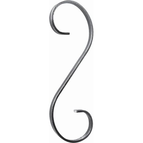 Volute en S finition coupe droite - Hauteur 270mm Largeur 90mm Plat lisse 12x5mm - Fer forgé - À souder - DECO FER FORGE