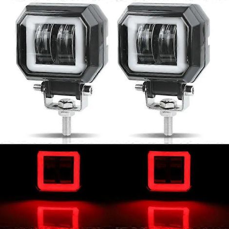 barres lumineuses LED de travail de 3 pouces (7,6 cm) 12 V/24 V 6000 K, projecteurs de route LED, feux de brouillard, feux de jour à halo rouge, pour 4x4, quad et SUV tout-terrain. (1/5)