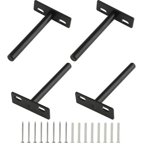 Set of 4 sturdy 12cm floating shelf brackets, concealed wall brackets for wooden floating shelves, black (1/5)
