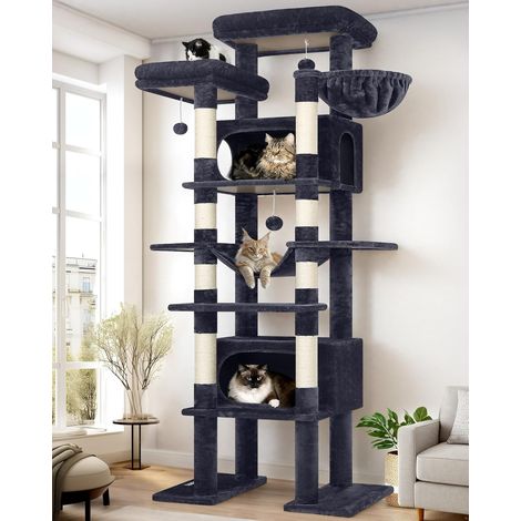 1 Arbre à chat, Hauteur 213 cm, 2 Niche, 2 Plateforme rembourrée, Sisal, Pour plusieurs chats intérieur (1/5)