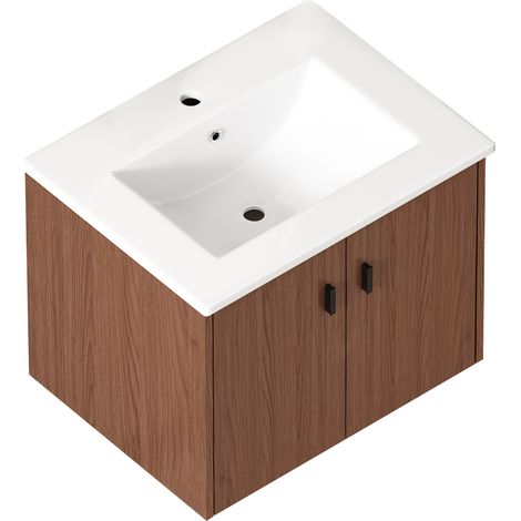 Armoire de salle de bain 60 cm finition rouge-brun avec 2 portes à fermeture douce (1/5)