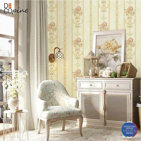 Papier Peint Intissé 3D Floral Ruban Beige – Rouleau Décor Élegant 0,53 x 10m – Decopine (1/5)
