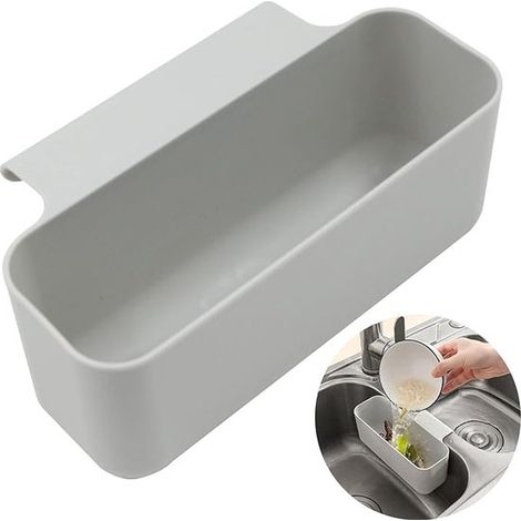 Cesta escurridora para fregadero, 20 x 10,5 x 8,5 cm, Sin perforaciones, Cesta escurridora colgante, Cubo de basura de cocina, Blanco (1/5)