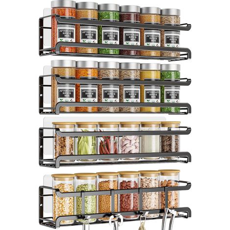 Rack À Épices Murale - 4 Pièces - En Fer Noir - 2,75 x 2,75 x 11,41 Pouces - Pour Porte De Placard Ou Armoire De Cuisine (1/5)