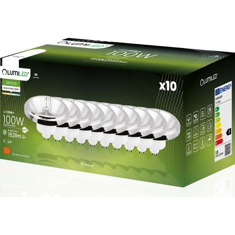 10 lampadine LED GU10 Spotlight ES111 15W = 100W 1521lm 4000K Neutro 24° Argento LUMILED