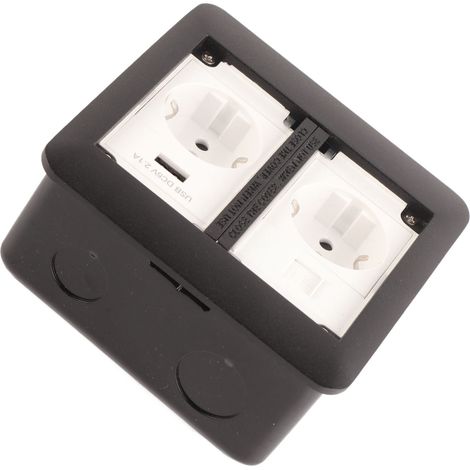 Prise électrique encastrable noire 250V, 2 sorties multifonctions, étanche et ignifuge, socle mural double pour camping-car et cuisine. (1/5)
