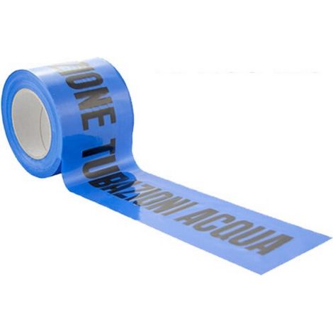 Koem rotolo nastro segnaletico alta visibilita' azzurro in polietilene cm 10x200 mt per segnalazioni tubazioni acqua per ediliza e lavori stradali