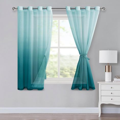 Rideaux en voile avec œillets, rideaux dégradés, rideau Sheer Ombre, lot de 2 pour la chambre à coucher et le salon, rideaux à passants avec tringle à rouleaux H145xL140cm Bleu (1/5)
