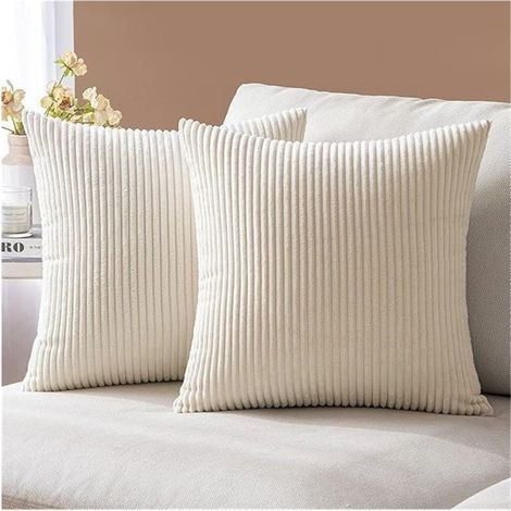 Set of 2 striped 45x45cm cushion covers to decorate your living room or bedroom sofa (Cream Beige)