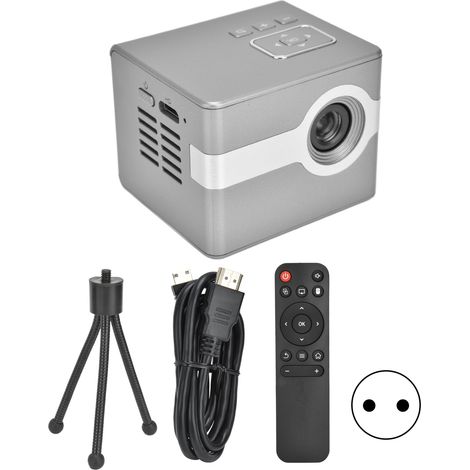 C50 Tragbarer Mini-DLP-Projektor – HD-Videoprojektor mit Fernbedienung, Stativ und 100–240-V-EU-Netzteil, Silbergrau (1/5)
