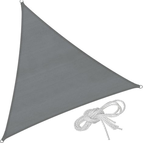 1 Voile d'ombrage triangulaire, Polyéthylène, Gris, UPF 50+, Anneaux acier inoxydable, Jardin Piscine Camping (1/5)