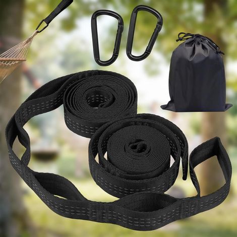 Set of 2 Hammock Straps 300 kg Heavy Duty and Stable 2 m hammock hanger - suitable for camping and hiking and garden - black (1/5)