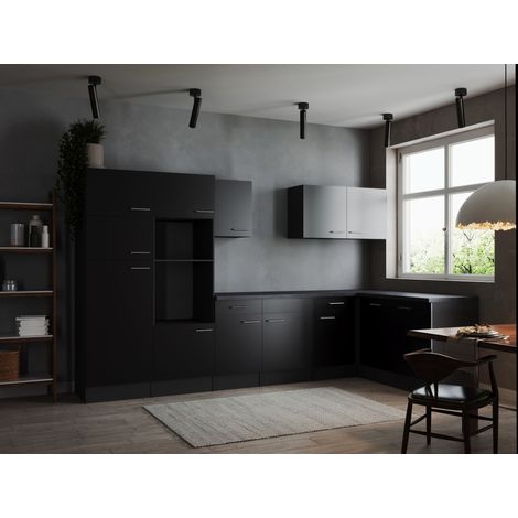 L Küche Leerblock Winkelküche Grau Matt Schwarz Oliver 340 x 172 cm Respekta