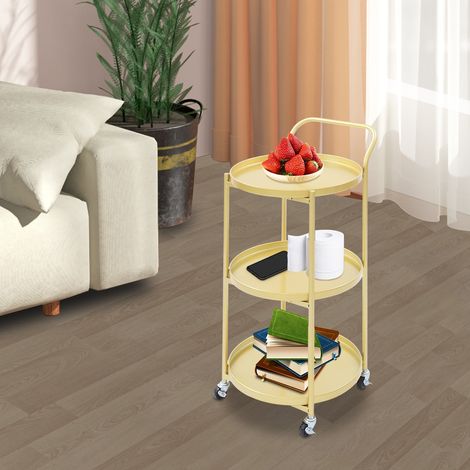 3-Tier Gold Rolling Bar Cart With Wheels & Brakes Kitchen Serving Trolley Home Utility Cart (1/5)