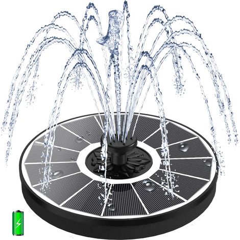 3.5W Fontaine Solaire avec Batterie 2000mAh, 2025 Upgrade Solaire Flottant Extérieur Fontaine Pompe Bassin Solaire avec 8 Buses & 4 Tiges Fixes pour Bain d'oiseaux, Piscine, Jardin Fontaine