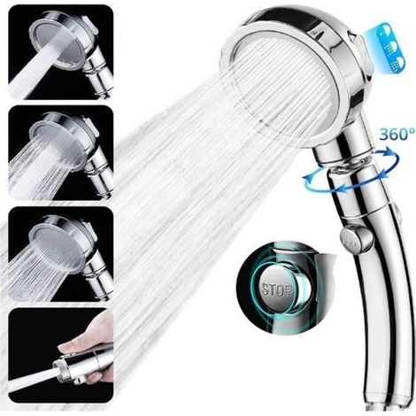 KLVGTIFS PUPommeau de Douche Universelle 3 Modes de Douche à Main Douchette Économie d'Eau Douche avec Arrêt Tête de Douche Amovible Chromé Do (1/4)
