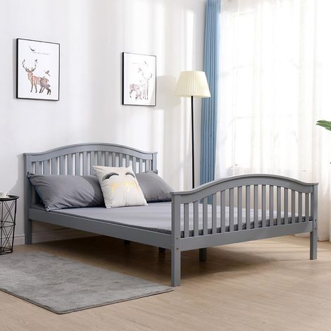 Madrid Double Grey Wooden Bed 4ft 6 Solid Pine High End Slatted Base (1/5)
