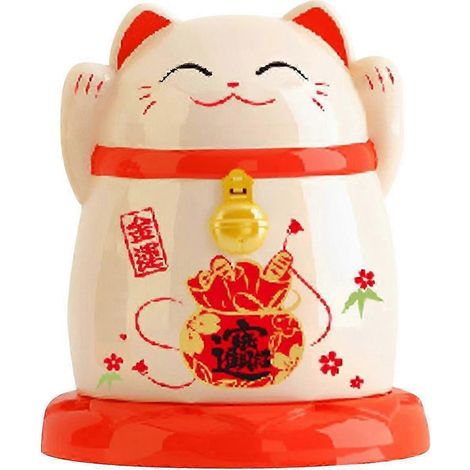 Boîte à cure-dents avec couvercle décoratif, distributeur portable de cure-dents anti-poussière en forme de chat porte-bonheur chinois, idéal pour les étagères de salle de bain.-Yellow