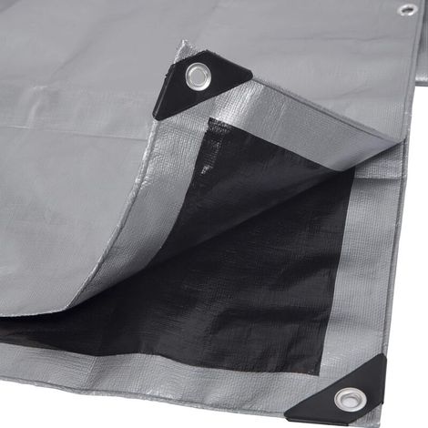 Lona protectora de PE, impermeable y duradera, cubierta impermeable para madera, cubierta protectora con ojales, multiusos, 120 g/m², gris + negro, 2 x 3 m (1/3)