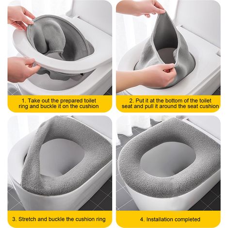 Couvre-Abattant De Toilette - Tissu Épais Et Doux - Convient Aux Abattants Ronds Et Allongés - Lavable En Machine (1/5)
