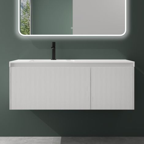 Mai & Mai – Ensemble de meubles de salle de bain 120 cm blanc – Meuble sous vasque avec tiroirs soft-close – Lavabo en résine – Panneaux MDF résistants à l'humidité