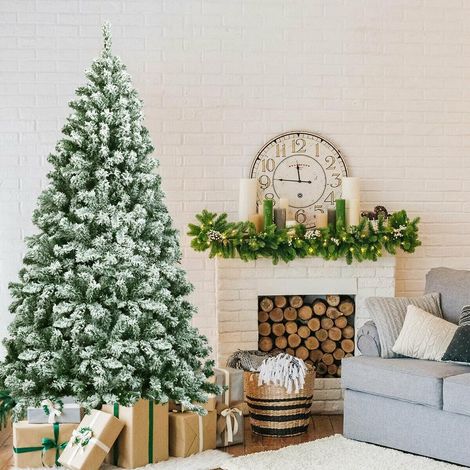Déco de Noël hivernale : sapin artificiel enneigé 6 pieds avec charnières et support pliable (1/5)