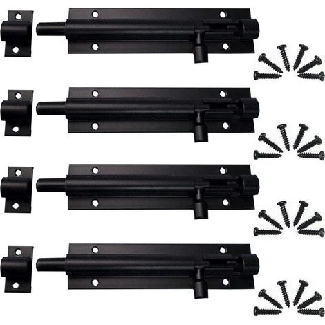 Juego de 4 cerrojos deslizantes para pestillo de puerta exterior, pestillo de puerta, cerradura de cerrojo deslizante, cerrojo de acero para puerta de jardín, puerta de baño, puerta de madera (negro) (1/4)