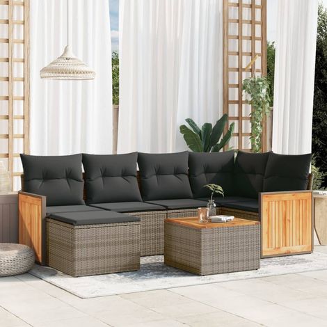 Ensemble de Jardin 6 Pièces en Résine Tressée Gris - Canapé Modulaire avec Coussins, Siège d'Angle, Accoudoirs et Repose-Pieds - Meuble d'Extérieur Durable, Housse Lavable, 55x55cm, 110kg Max (1/5)
