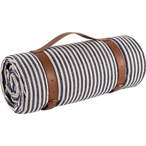Manta de picnic de 150 x 200 cm, impermeable, portátil, resistente a la arena y cálida, con asa, acampadas, playas, Rayas finas azules y blancas (1/5)